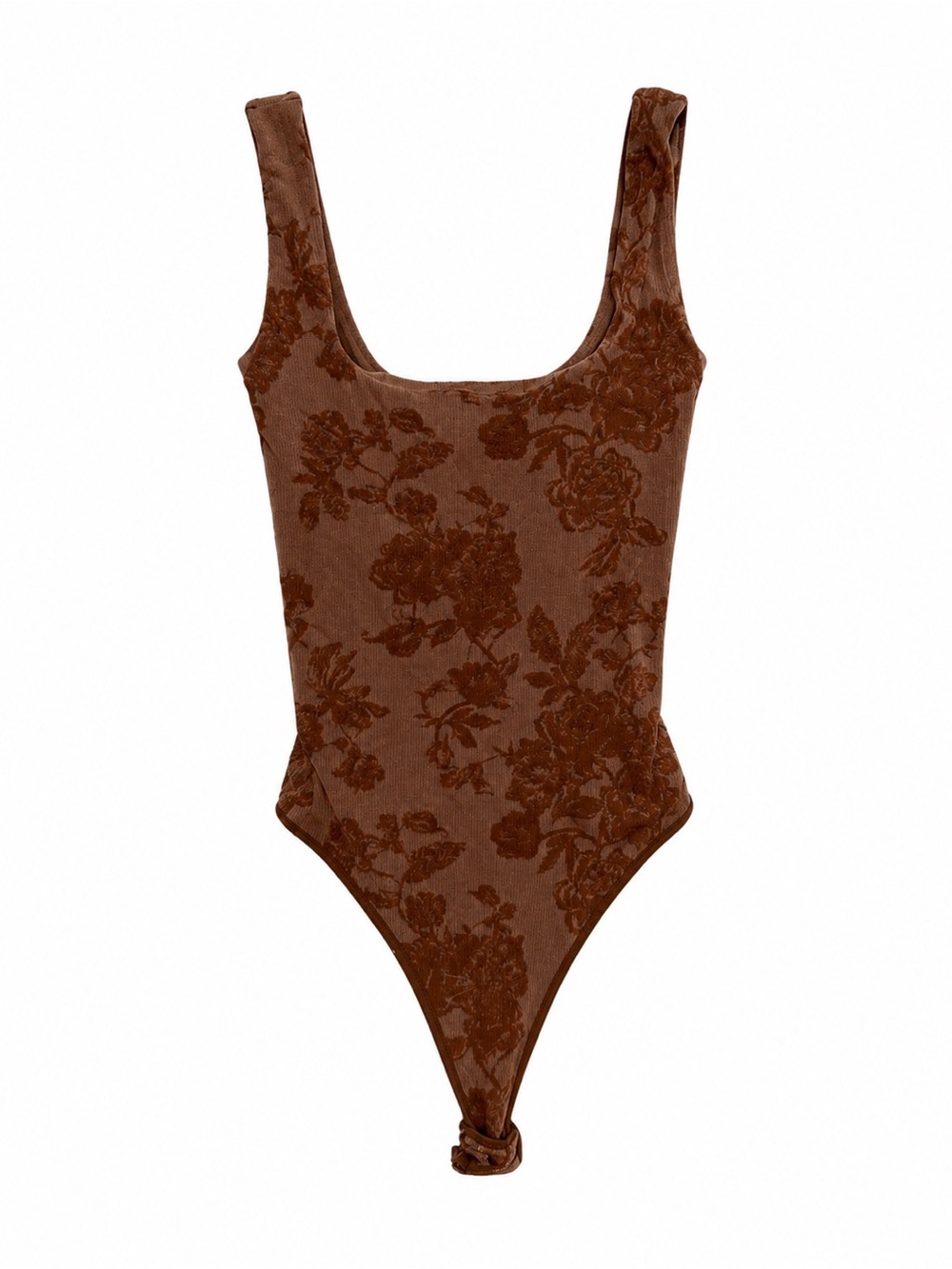Free People Brown Floral Send Love Seamless Scoop Neck Bodysuit